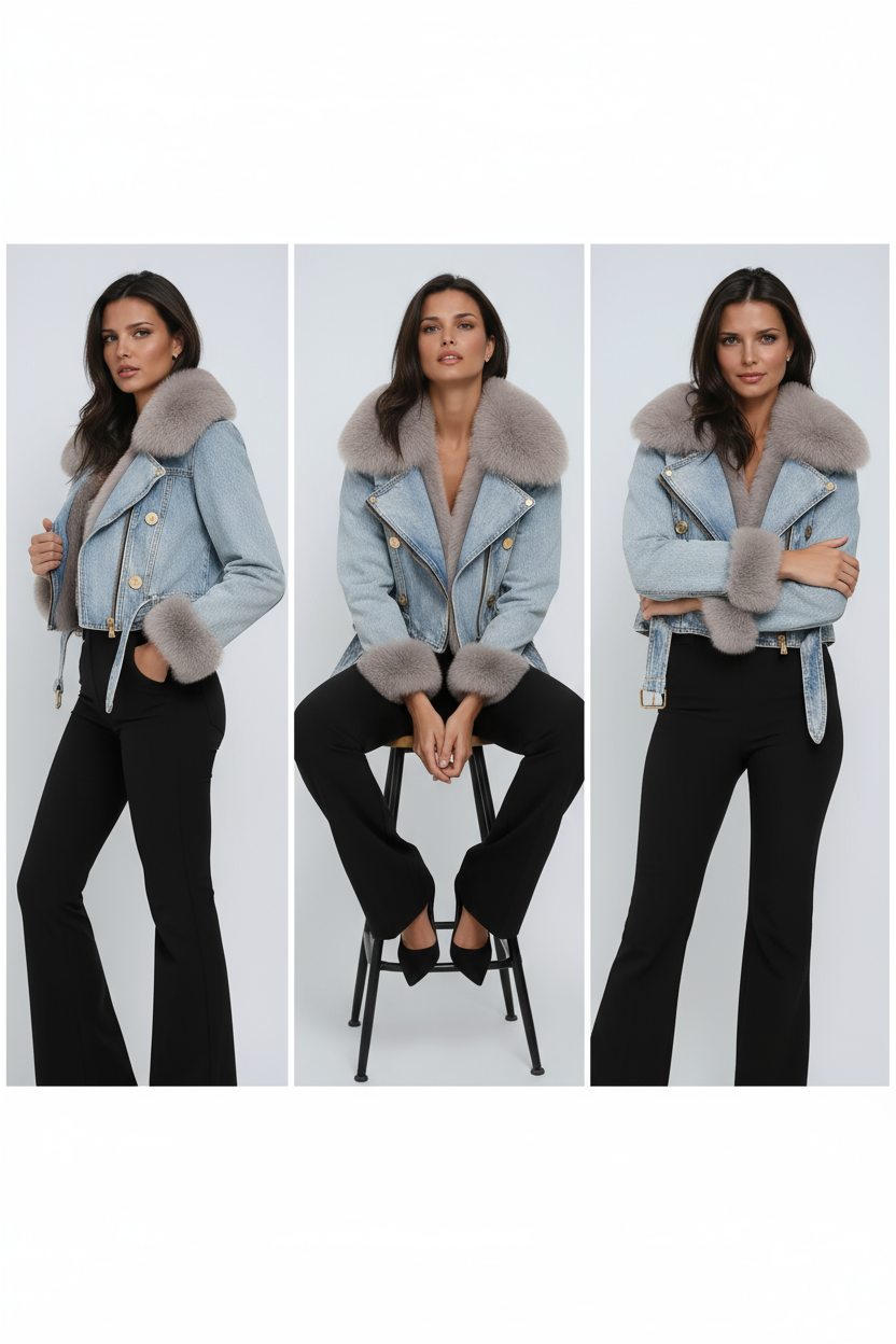 Amara - Chaqueta denim cálida con forro de pelo