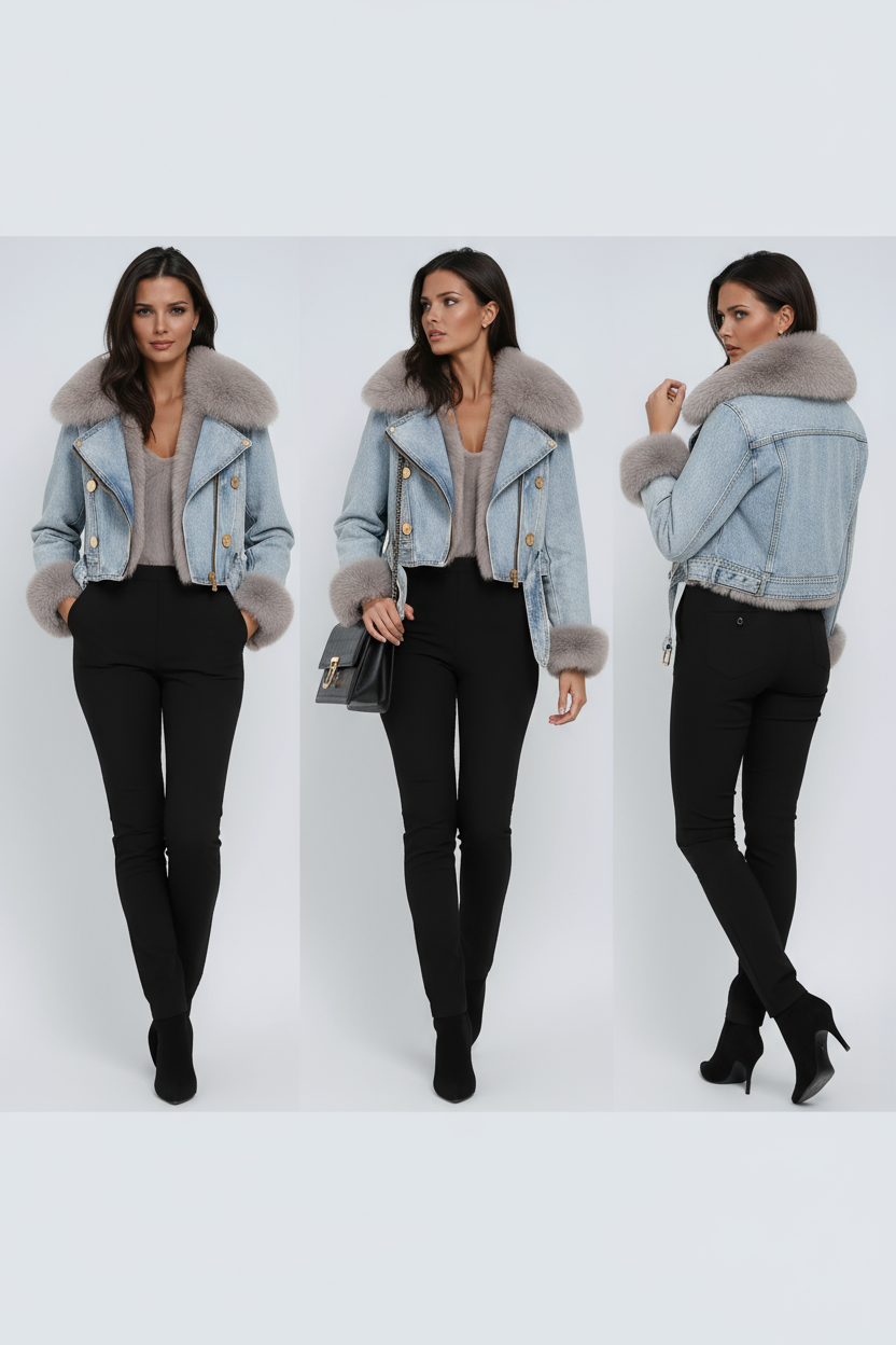 Amara - Chaqueta denim cálida con forro de pelo