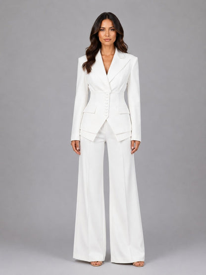 Anselma | Conjunto de dos piezas con blazer de cintura marcada y pantalones palazzo