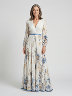 Lavinia | Vestido largo de manga larga con cuello en V y estampado floral