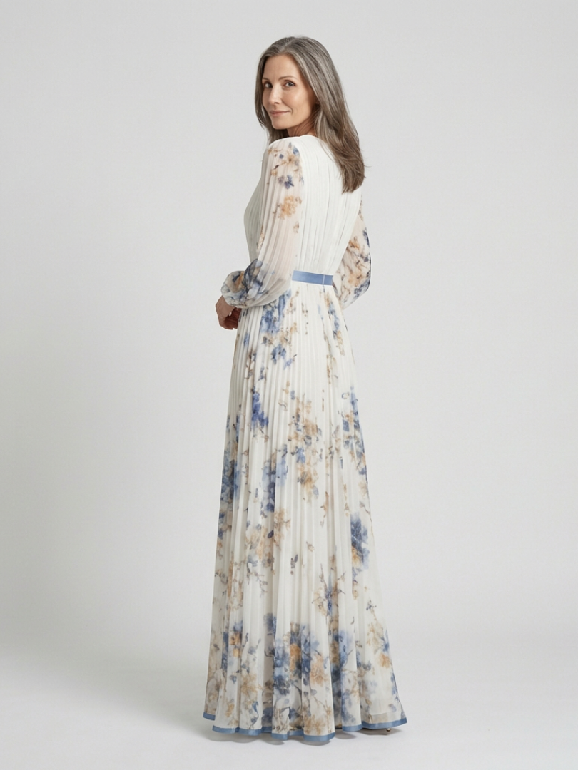 Lavinia | Vestido largo de manga larga con cuello en V y estampado floral