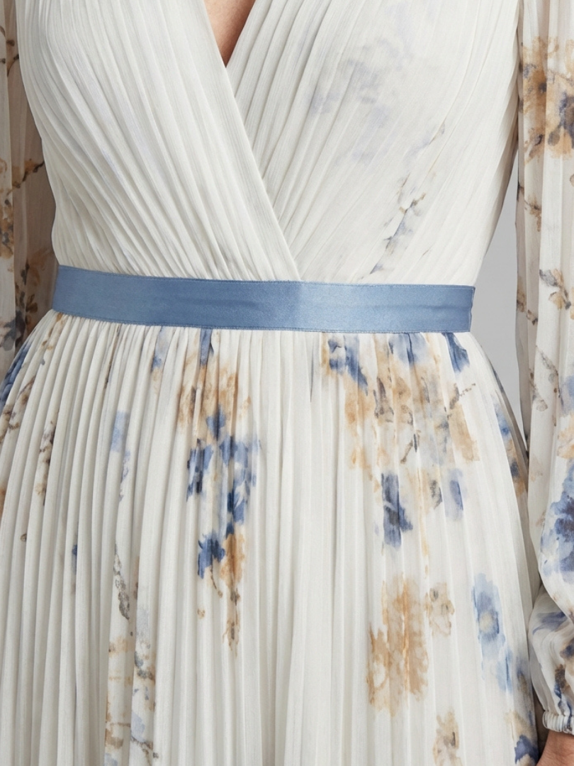 Lavinia | Vestido largo de manga larga con cuello en V y estampado floral
