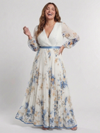 Lavinia | Vestido largo de manga larga con cuello en V y estampado floral