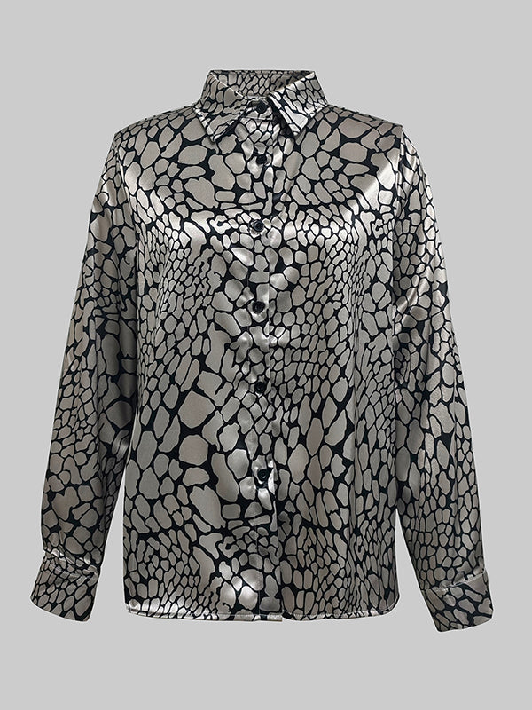 Natalia - Blusa efecto satén con estampado artístico