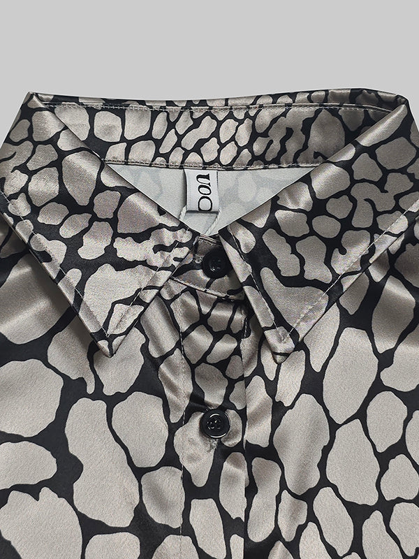 Natalia - Blusa efecto satén con estampado artístico