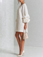 Brune | Robe courte en lin mélangé à manches bouffantes — Blanc