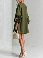 Brune | Robe courte en lin mélangé à manches bouffantes