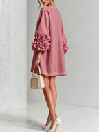 Brune | Robe courte en lin mélangé à manches bouffantes