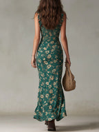 Zara™ | Vestido largo de estilo bohemio con fruncidos, estampado floral y abertura lateral
