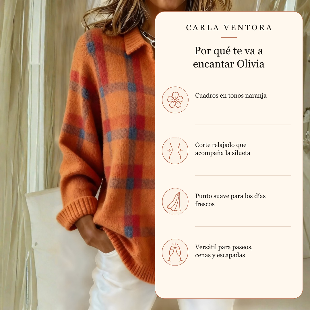 Olivia | Cárdigan de punto a cuadros naranja: por qué te va a encantar