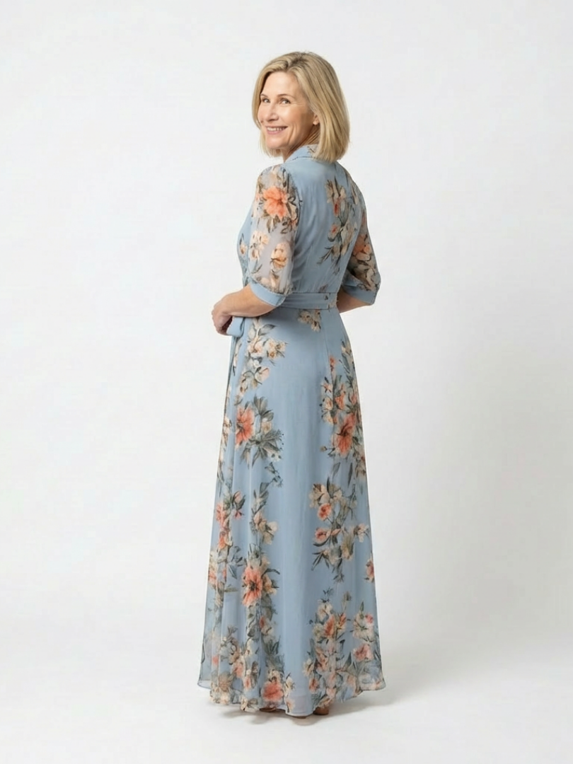 Elowen | Vestido largo con estampado floral y cuello en V