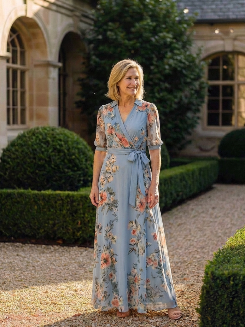 Elowen | Vestido largo con estampado floral y cuello en V